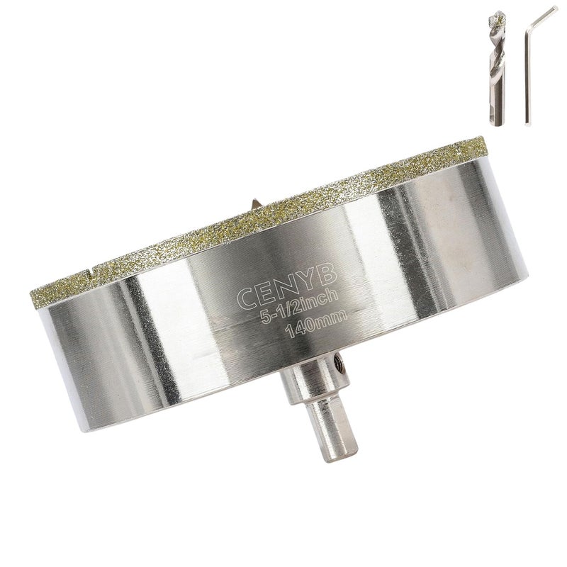 cenyb 5-1/2inch | 140mm Diamond Hole Saw with Center Drill bit and Diamond-Coated Center Drill bit for Ceramic Glass Marble Fiberglass Granite and Porcelain Tiles by - Image 1